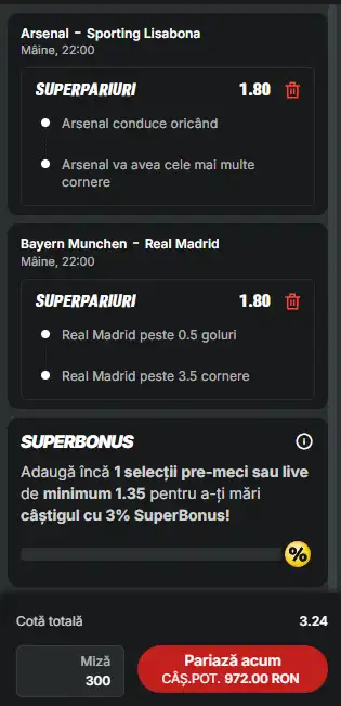 Biletul Zilei Cotă 3 din Champions League