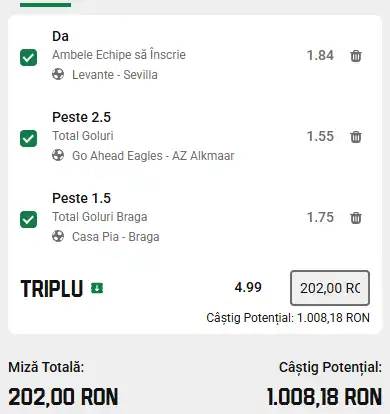 Biletul Zilei Cotă 5 pe goluri