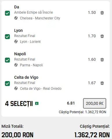 Biletul Zilei Cotă 7 propus de IA