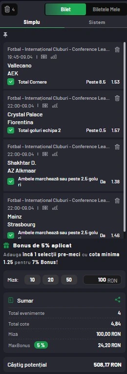 Biletul zilei din Conference League 09.04.2026