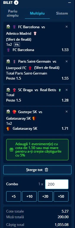 Biletul zilei din fotbal 8 aprilie 2026