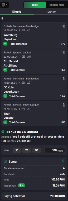 Biletul zilei din fotbal la Maxbet 25.04.2026