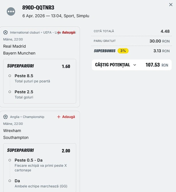 Biletul zilei din Superpariuri 07.04.2026