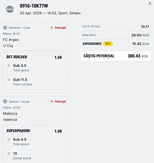 Biletul zilei din Superpariuri 21 aprilie 2026