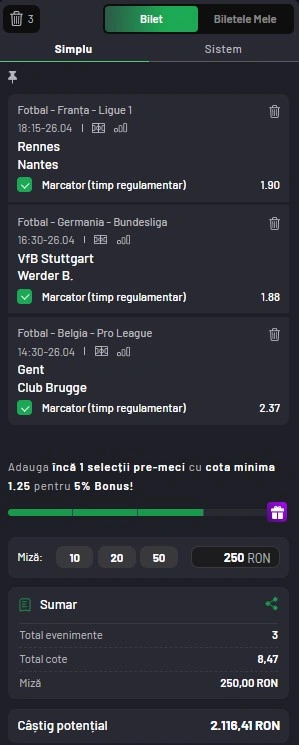 Biletul zilei pe marcatori din fotbal 26.04.2026