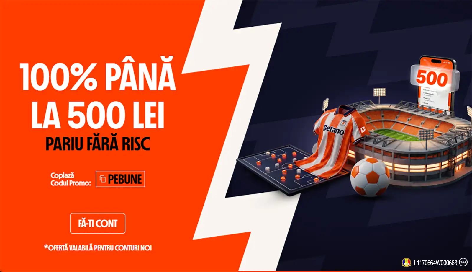 Bonus de Bun Venit 500 RON Pariu fără Risc și fără rulaj la Betano