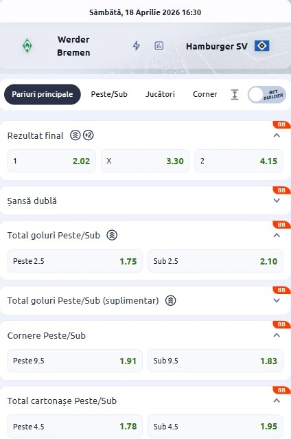 Cote pariuri Bremen vs Hamburger SV