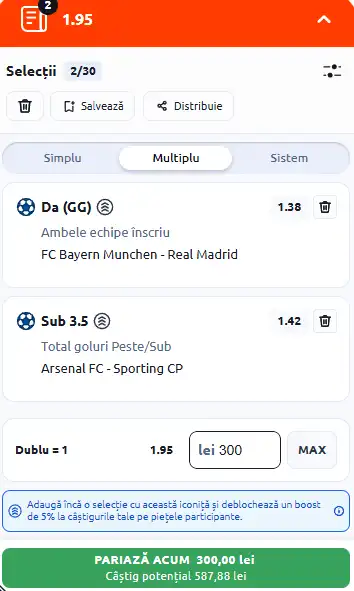 Cota 2 pe goluri 15 aprilie