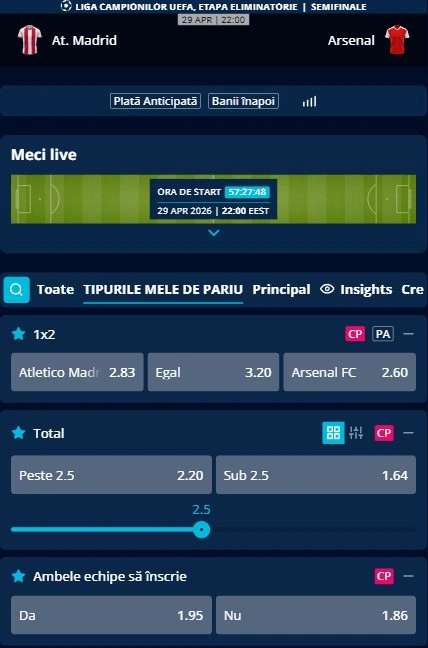 Cote pariuri Atletico Madrid - Arsenal de la Mr Bit
