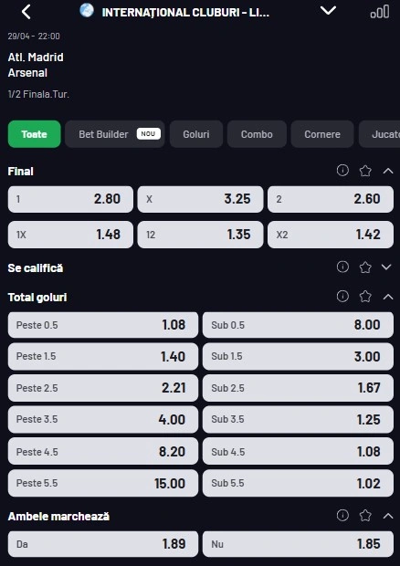 Cote pariuri Atletico Madrid - Arsenal la Maxbet