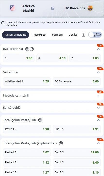 Cote pariuri Atletico Madrid - Barcelona la Betano