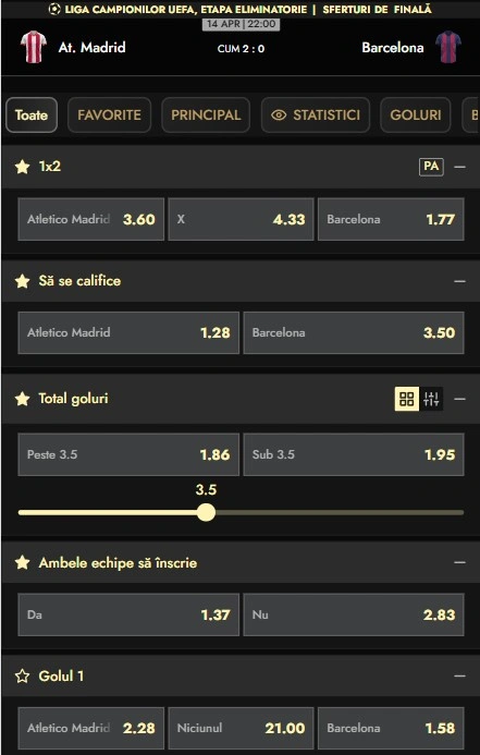 Cote pariuri Atletico Madrid - Barcelona de la Don