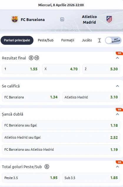 Cote pariuri Barcelona vs Atletico Madrid oferite de Betano