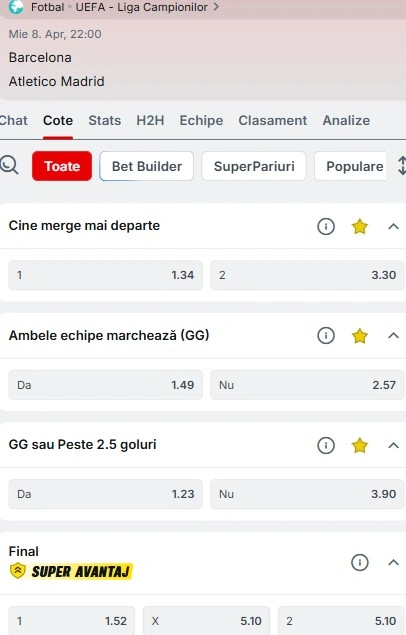 Cote pariuri Barcelona vs Atletico Madrid la Superbet