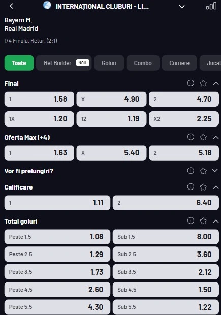 Cote pariuri Bayern - Real Madrid de la Maxbet