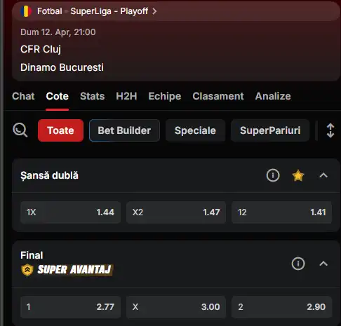 Cote pariuri CFR Cluj vs Dinamo la Superbet