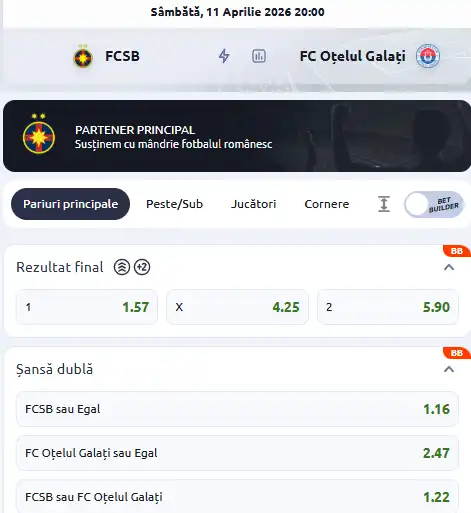 Cote pariuri FCSB vs Oțelul Galați la Betano
