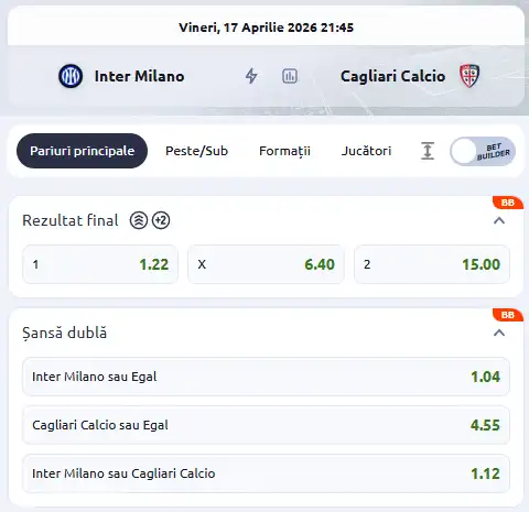 Cote pariuri Inter vs Cagliari la Betano