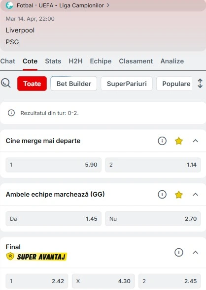 Cote pariuri Liverpool - PSG de la Superbet