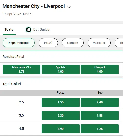 Cote pariuri Manchester City - Liverpool la Unibet