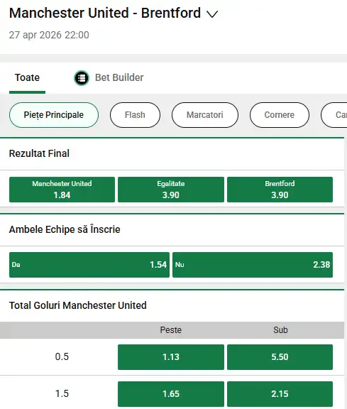 Cote pariuri Manchester United - Brighton la Unibet