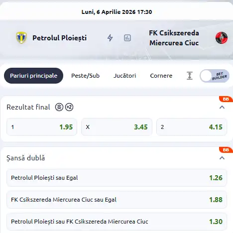 Cote pariuri Petrolul Ploiești - Csikszereda la Betano