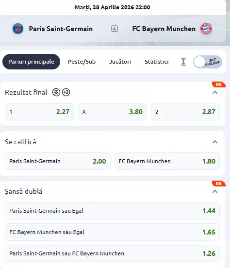 Cote Pariuri PSG - Bayern la Betano
