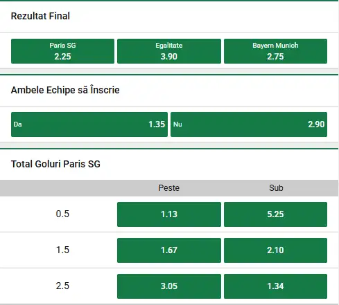 Cote pariuri PSG vs Bayern oferite de Unibet