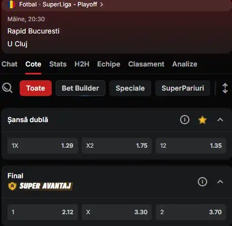 Cote pariuri Rapid vs U Cluj la Superbet