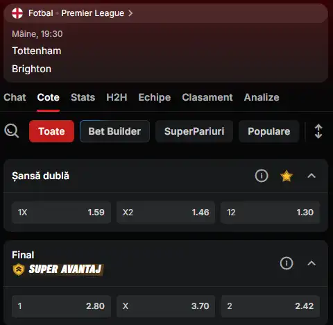Cote pariuri Tottenham vs Brighton la Superbet