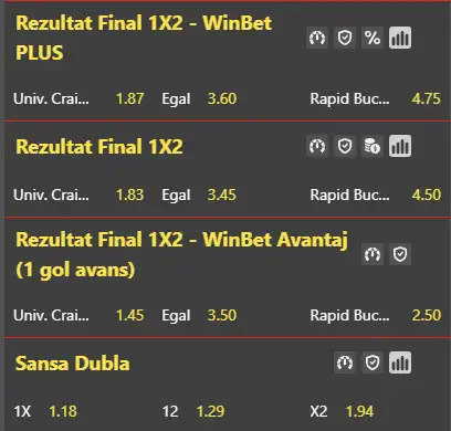 Cote pariuri Universitatea Craiova - Rapid la Winbet