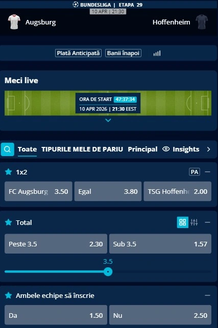Cote pariuri FC Augsburg vs Hoffenheim