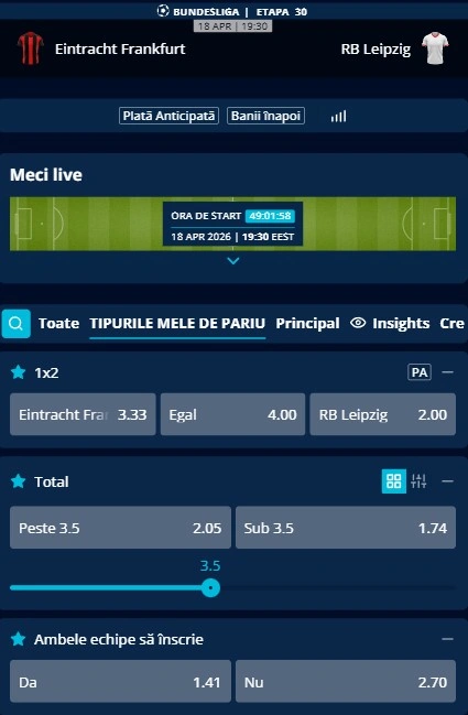 Cote pariuri Frankfurt vs RB Leipzig