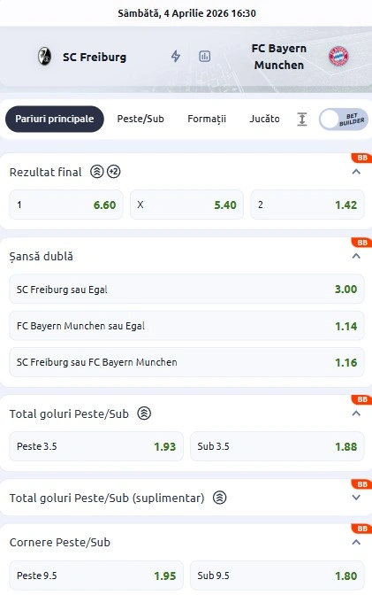 Cote pariuri Freiburg vs Bayern