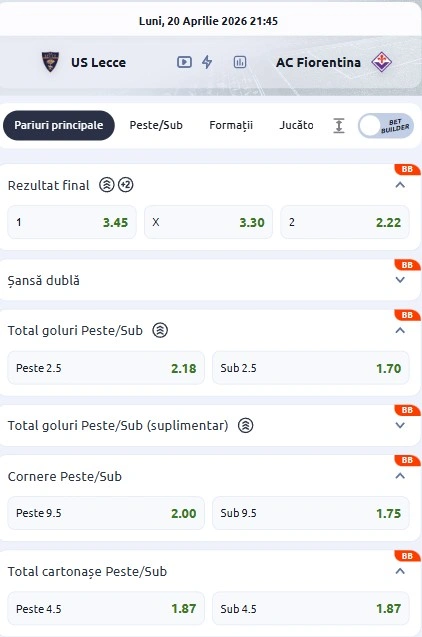 Cote pariuri Lecce vs Fiorentina