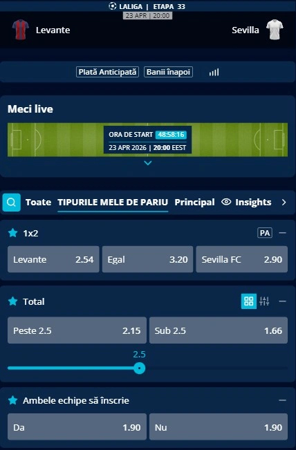 Cote pariuri Levante - Sevilla