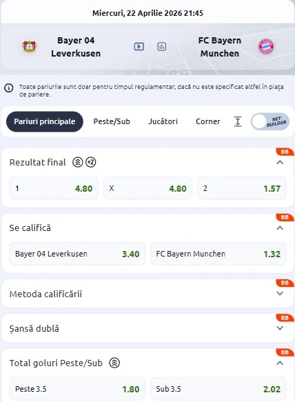 Cote pariuri Leverkusen vs Bayern