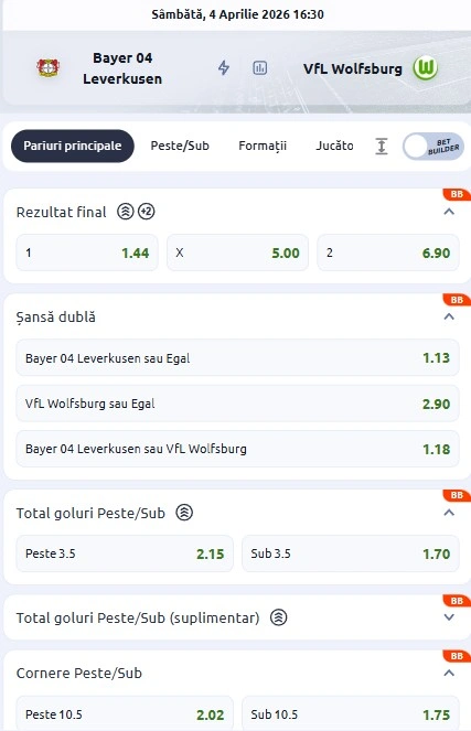 Cote pariuri Leverkusen - Wolfsburg