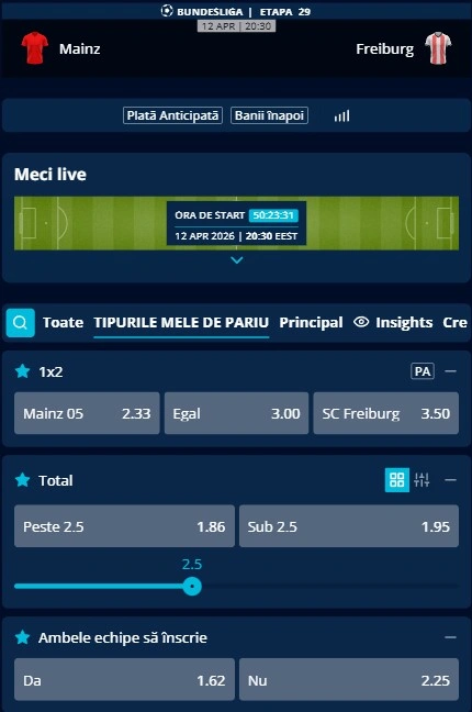 Cote pariuri Mainz - Freiburg