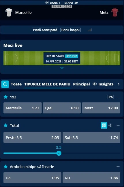 Cote pariuri Marseille - FC Metz