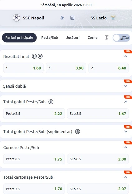 Cote pariuri Napoli vs Lazio