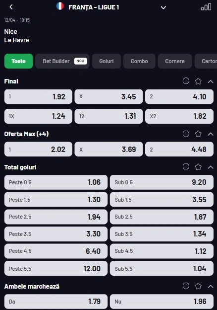 Cote pariuri Nice vs Le Havre