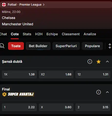 Oferta de cote Chelsea vs Manchester United la Superbet