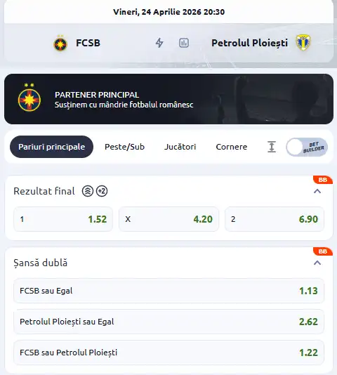 Oferta de cote pariuri FCSB - Petrolul Ploiești la Betano