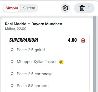 Pariuri speciale Real Madrid - Bayern