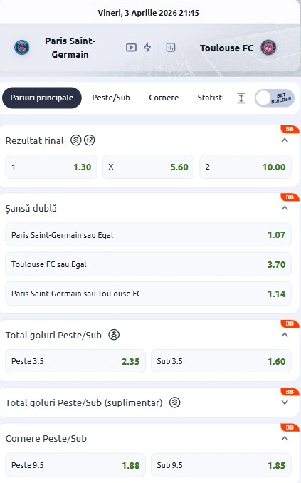 Cote pariuri PSG vs Toulouse
