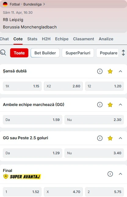 Cote pariuri RB Leipzig vs Monchengladbach