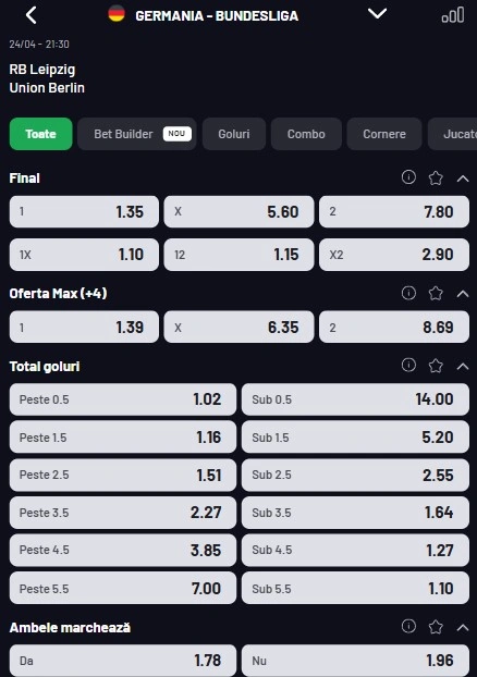 Cote pariuri RB Leipzig vs Union Berlin