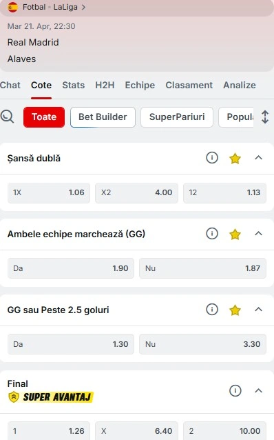 Cote pariuri Real Madrid vs Deportivo Alaves
