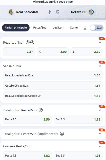 Cote pariuri Real Sociedad vs Getafe
